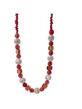 Handmade Beaded Necklace Red Clear Faceted Crackle Beads Retro Fashion Jewelry